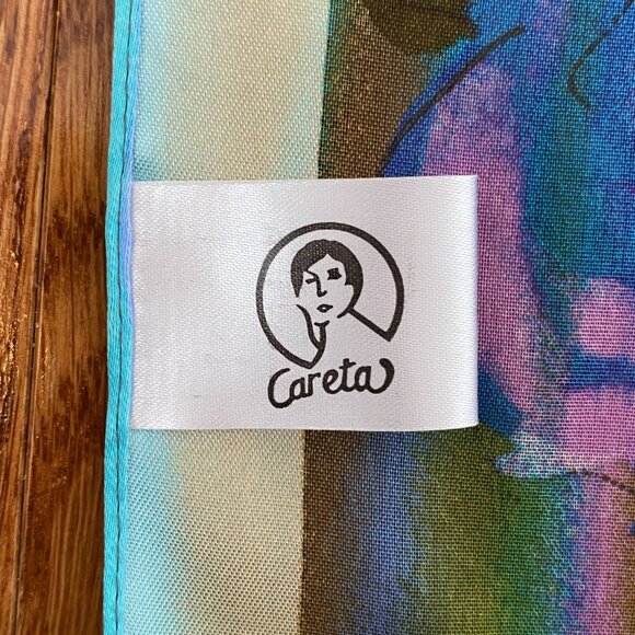 2/$20 👒 Careta Vintage Oldstock Sheer Scarf with Blue and Purple Floral Pattern - Picture 7 of 8